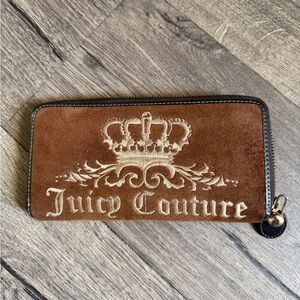 Y2K Vintage Juicy Couture Brown Velvet Crown Juicy Princess Full-Zip Wallet